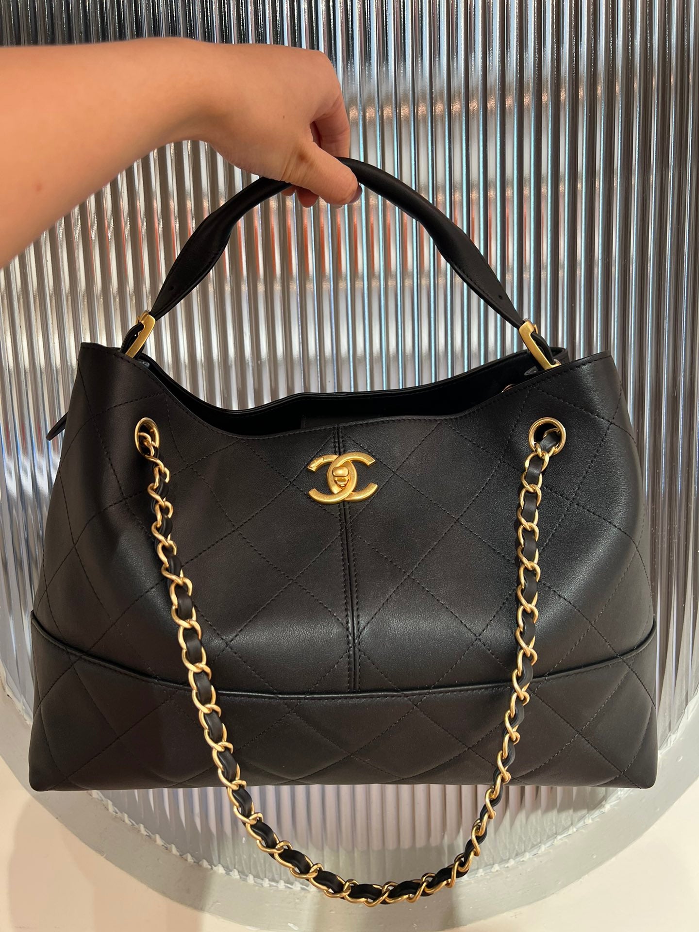 Black Leather Shopping Hobo Bag - Level X