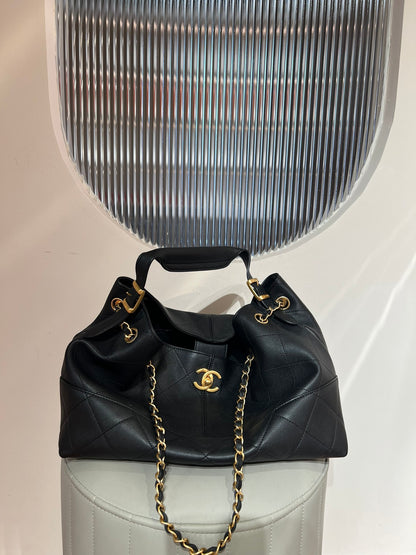 Black Leather Shopping Hobo Bag - Level X