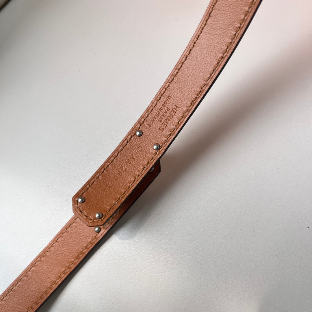 Kelly 1.8cm Brown Grained Leather Belt Silver Buckle