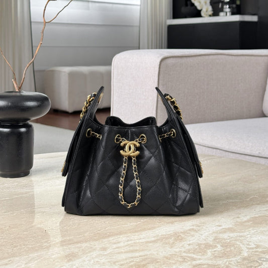 25 Hobo Bag Mini Gold & Black Caviar Leather - Level X