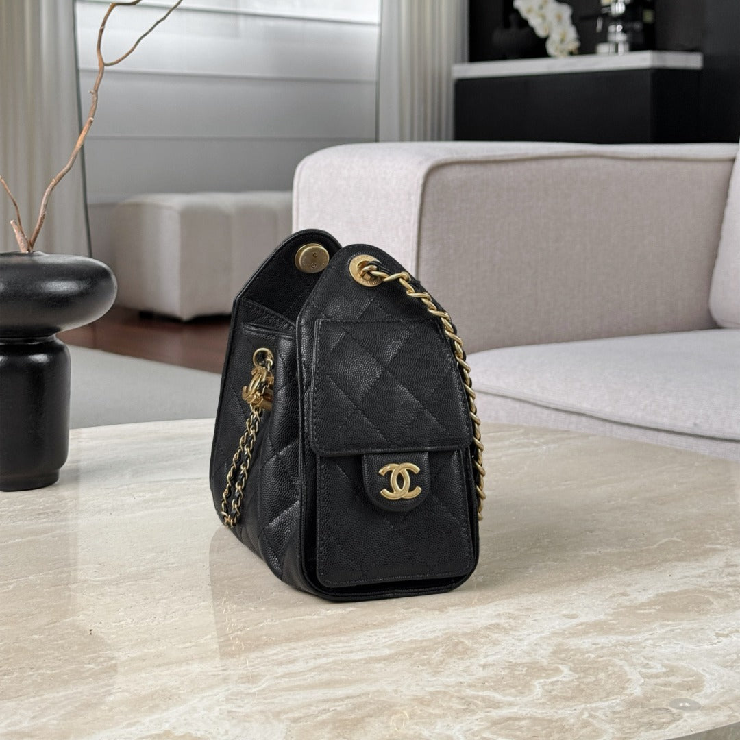25 Hobo Bag Mini Gold & Black Caviar Leather - Level X