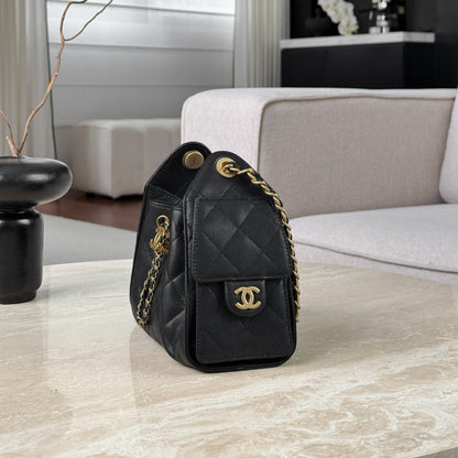 25 Hobo Bag Mini Gold & Black Caviar Leather - Level X