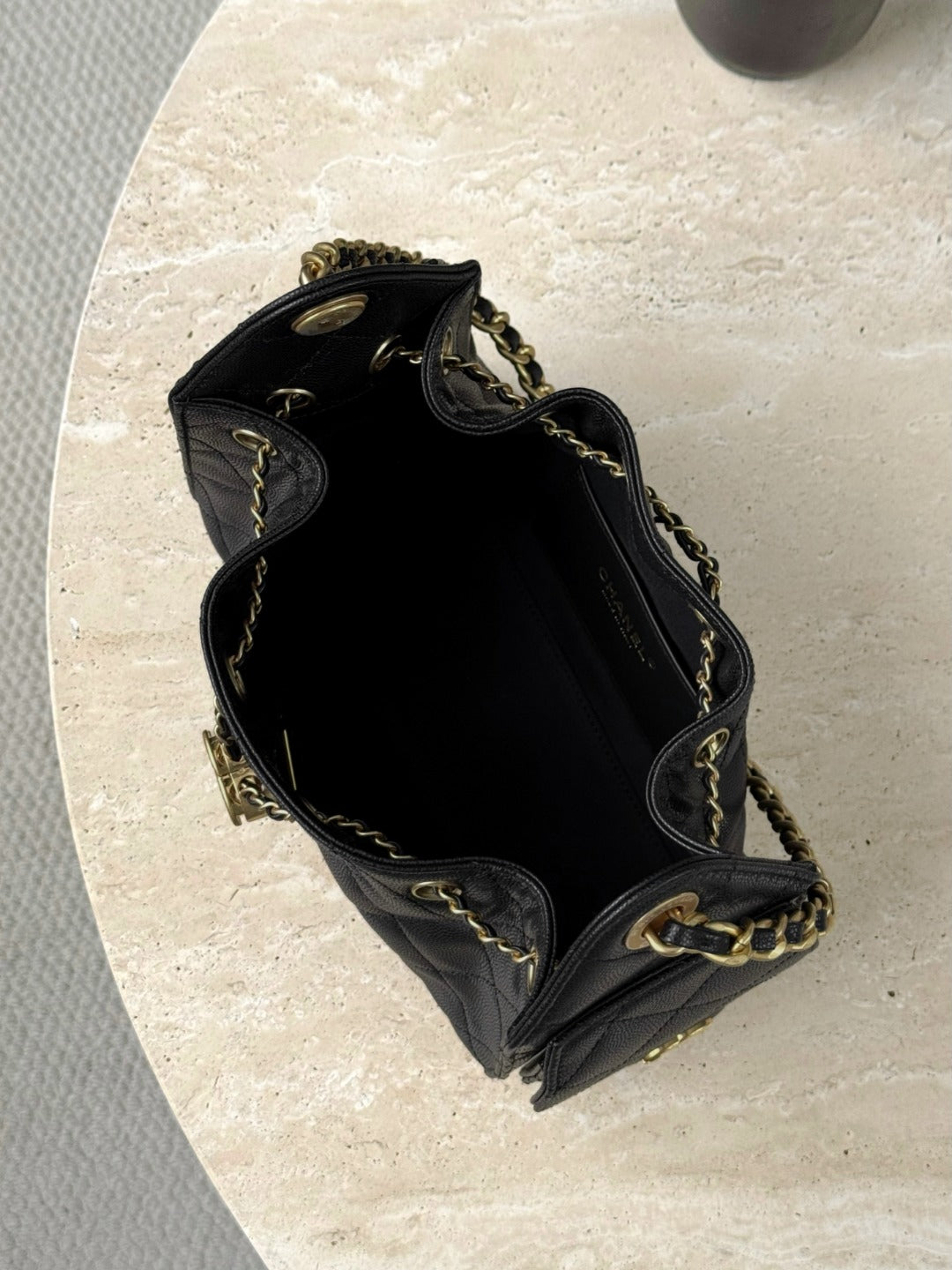 25 Hobo Bag Mini Gold & Black Caviar Leather - Level X