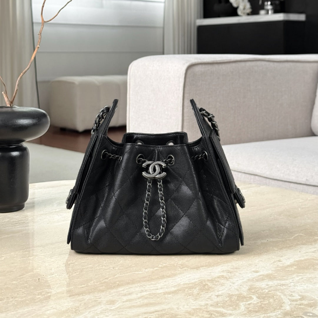 25 Hobo Bag Mini Silver & Black Caviar Leather - Level X