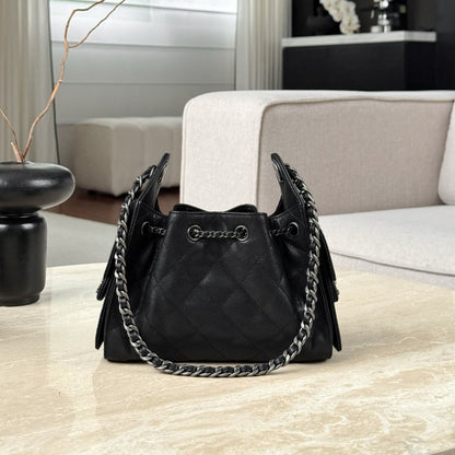 25 Hobo Bag Mini Silver & Black Caviar Leather - Level X