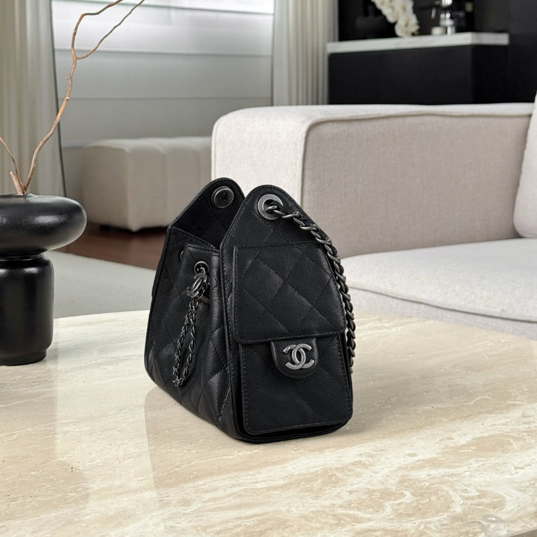 25 Hobo Bag Mini Silver & Black Caviar Leather - Level X