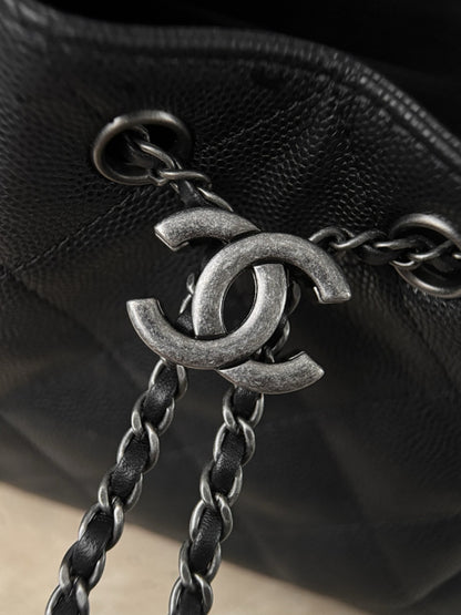 25 Hobo Bag Mini Silver & Black Caviar Leather - Level X