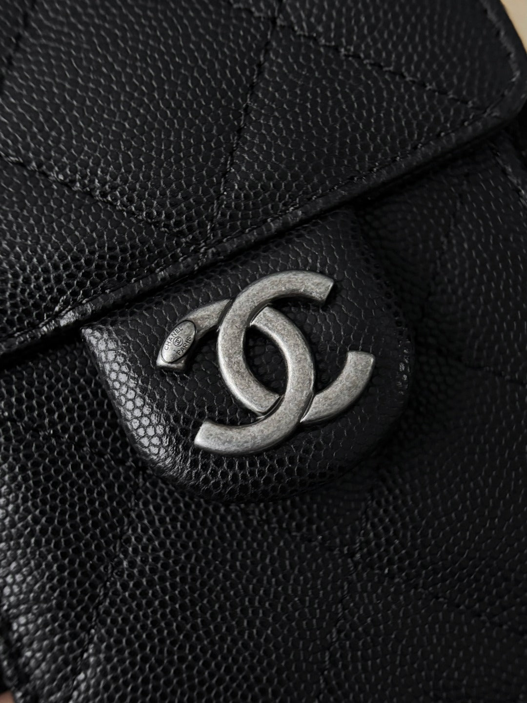 25 Hobo Bag Mini Silver & Black Caviar Leather - Level X