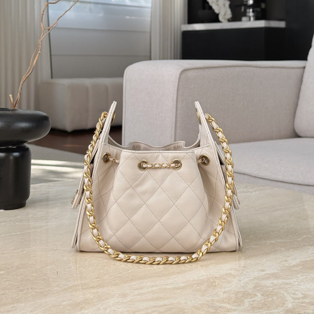 25 Hobo Bag Mini Cream Caviar Leather - Level X