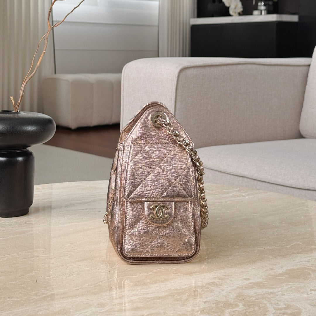 25 Hobo Bag Mini Rose Gold Caviar Leather - Level X