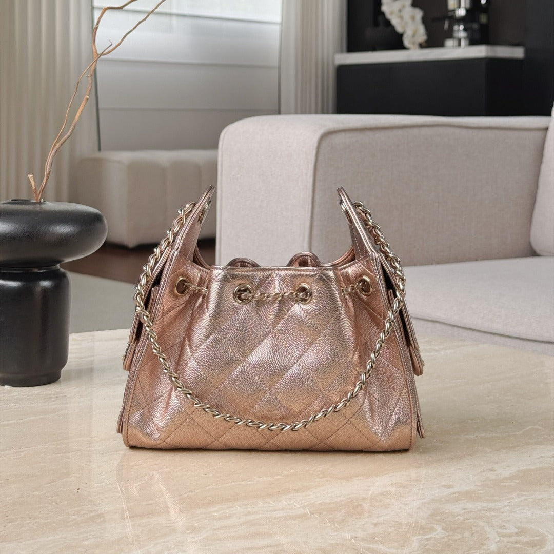 25 Hobo Bag Mini Rose Gold Caviar Leather - Level X
