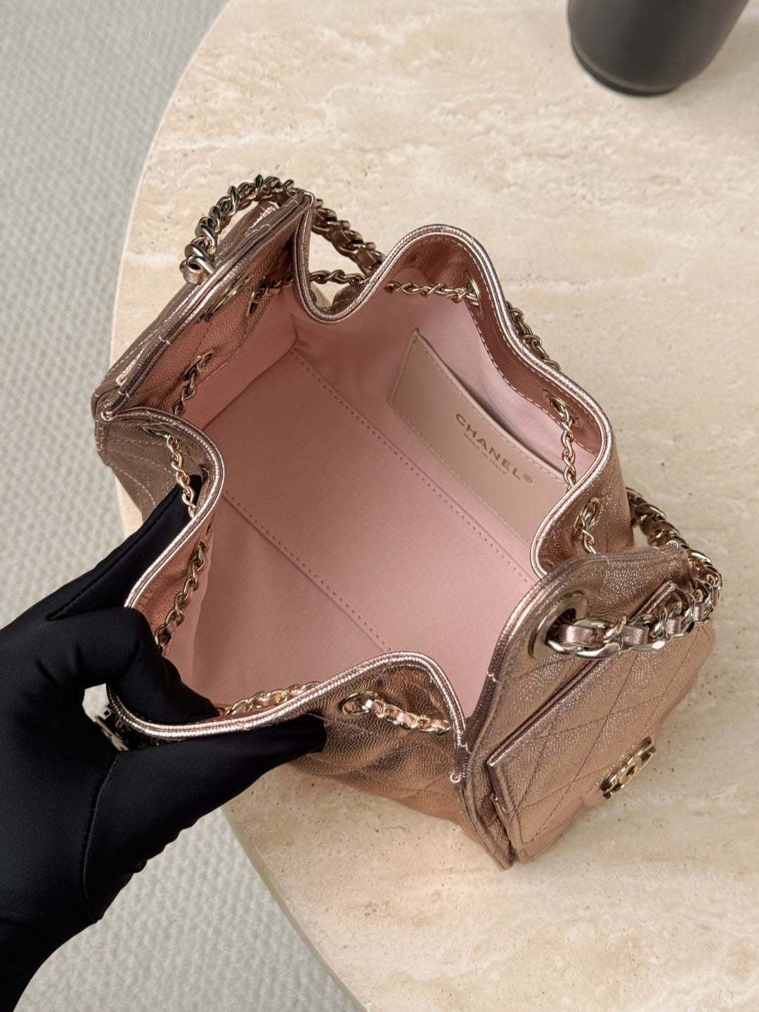 25 Hobo Bag Mini Rose Gold Caviar Leather - Level X