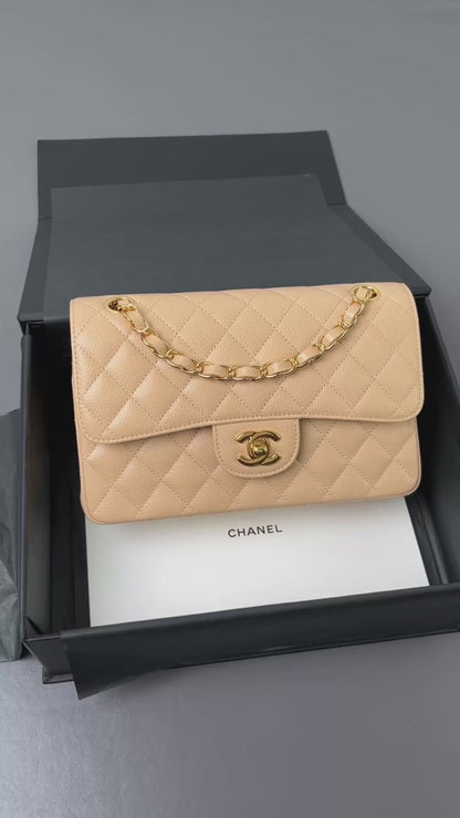 Beige Caviar Leather Small Flap Bag CNL - Level X