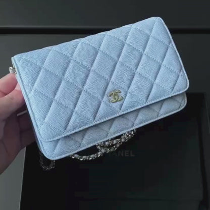 Wallet On Chain Light Blue Caviar Leather - Level X