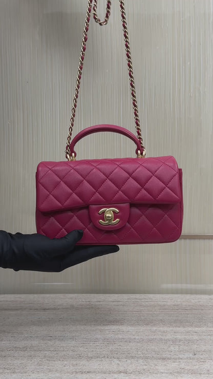Rose Red Lambskin Top Handle Mini Flap Bag CNL - Level X