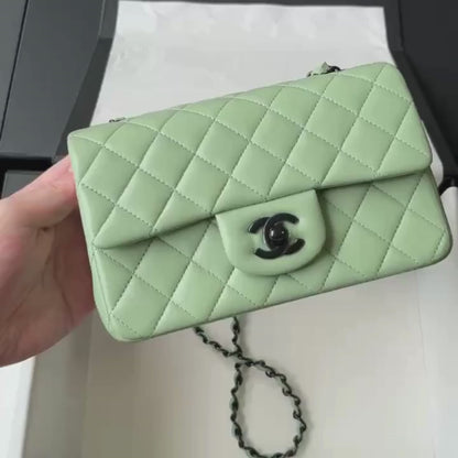 Green Lambskin Black Hardware Mini Flap Bag CNL - Level X