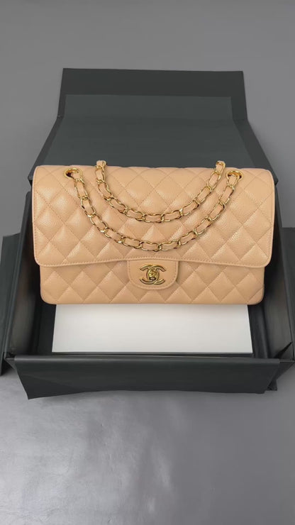 Beige Caviar Leather Medium Flap Bag CNL - Level X