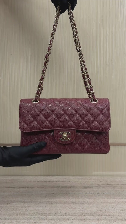 Dark Red Caviar Leather Small Flap Bag CNL - Level X